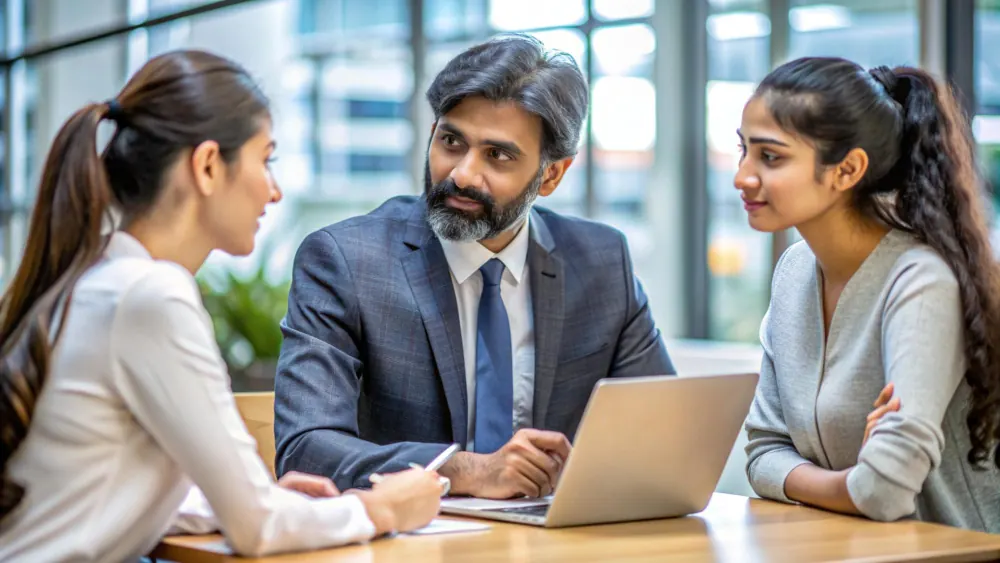 Counsellor advising a student and parent