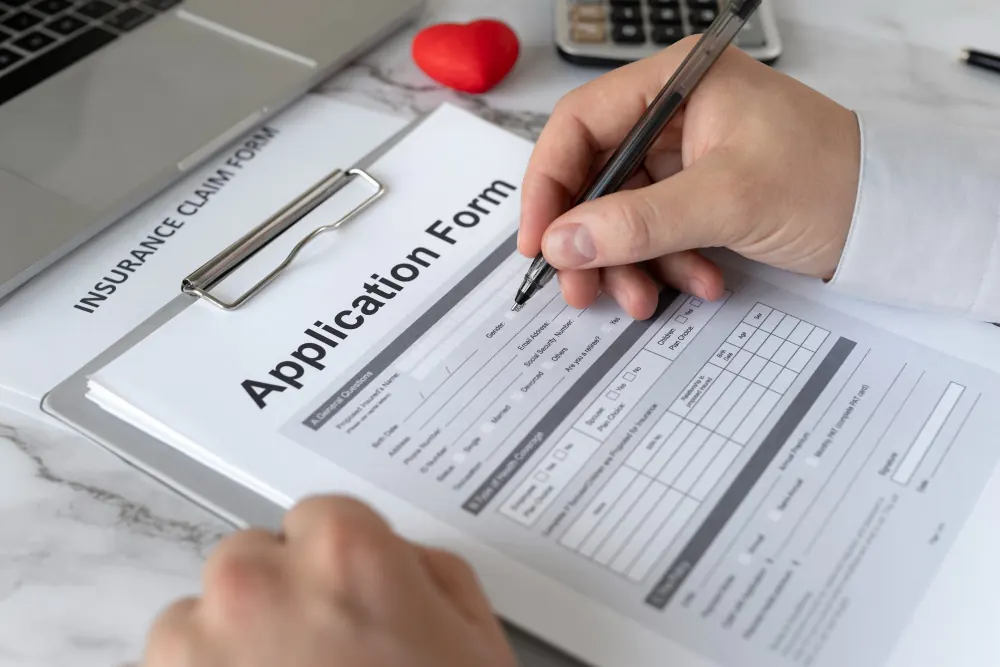 Filling in a visa application form